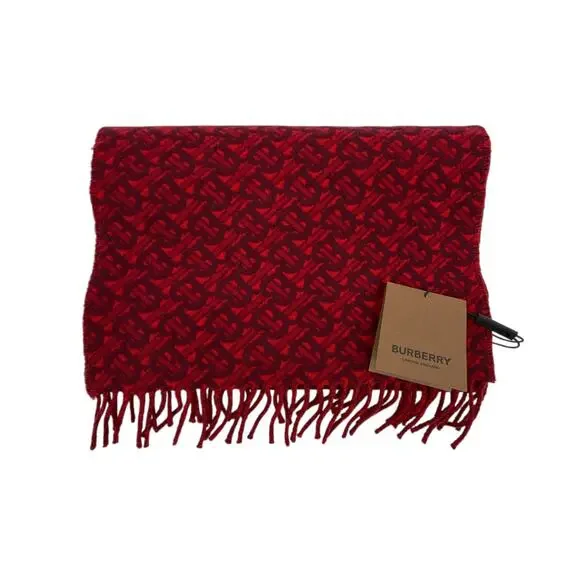 BURBERRY TB Motif Jacquard Cashmere Scarf in Red - Picture 4 of 11